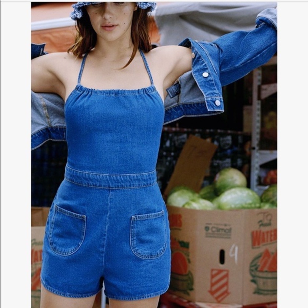 Denim Strappy Tie-Back Romper